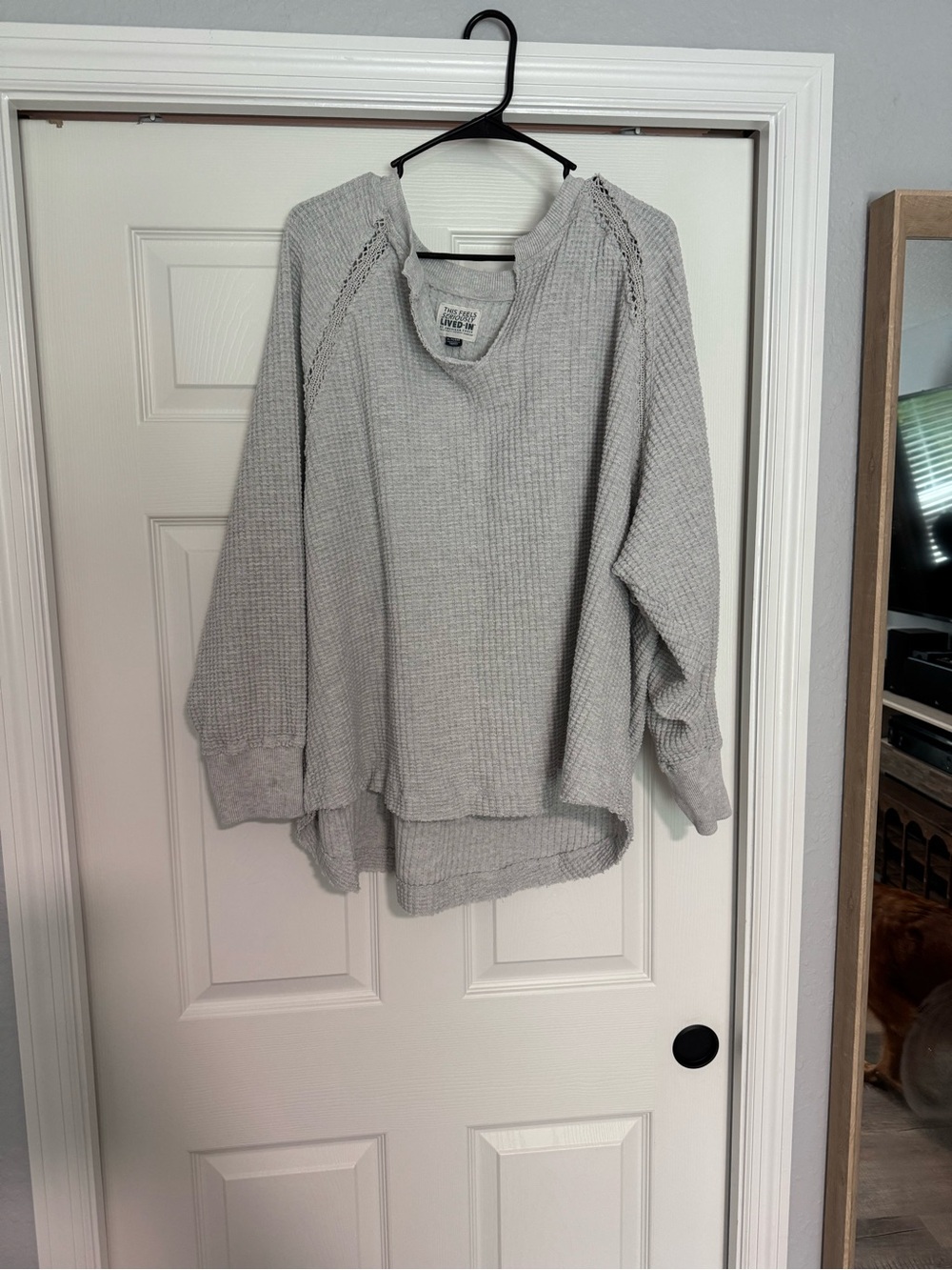 American Eagle Outfitters Light Gray Waffle Crew Neck Sweater